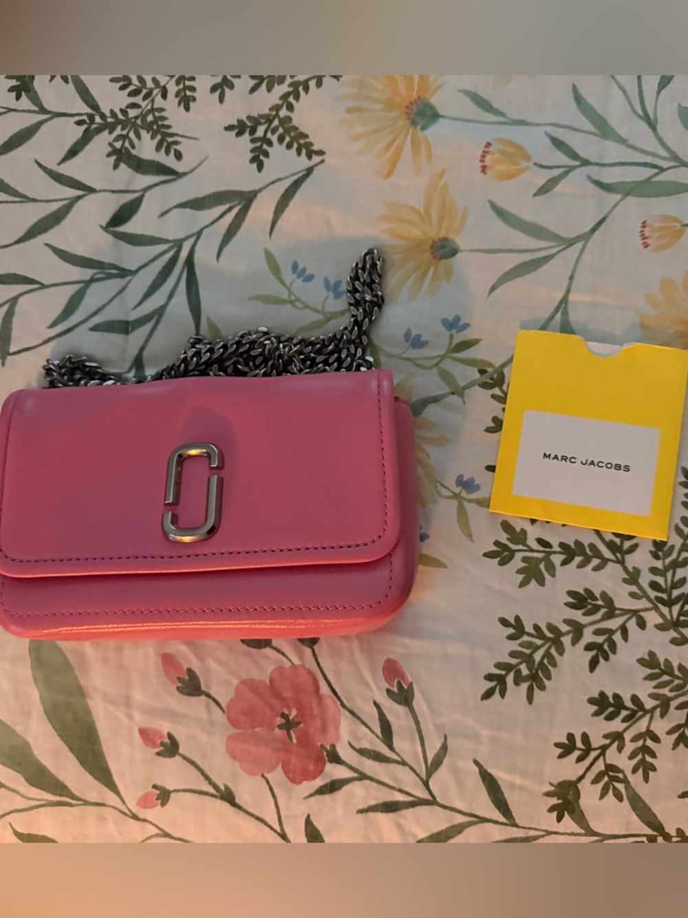 Marc Jacobs Pink Compact Chain Wallet with Silver Hardware